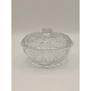 Vintage KIG Malaysia Pressed Covered Glass Candy Dish 5"